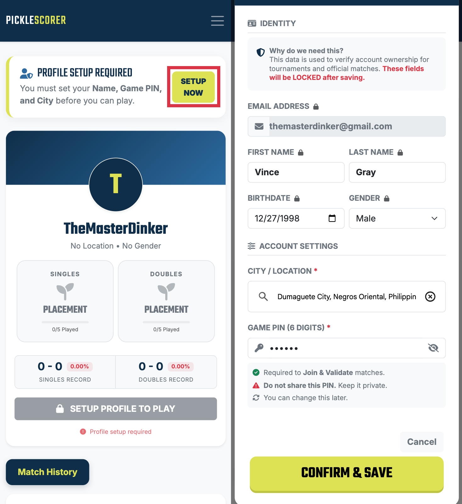 Profile Setup Screen